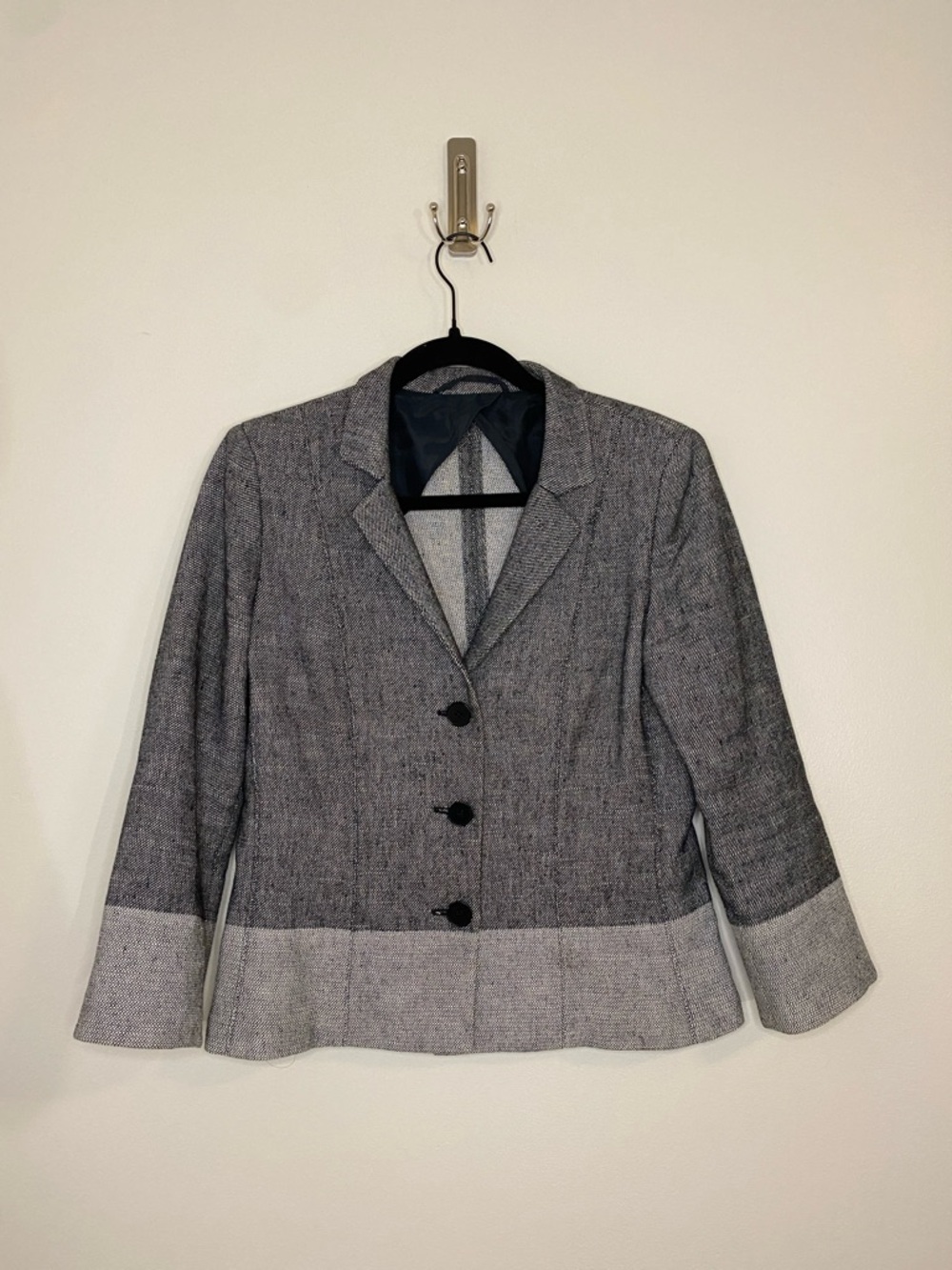 MaxMara Gray Two-Tone Women's Blazer Cotton Linen Jacket 3/4 Sleeve 8